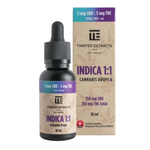 1:1 Tincture Drops | Indica | 150mg CBD & 150mg THC | Twisted Extracts
